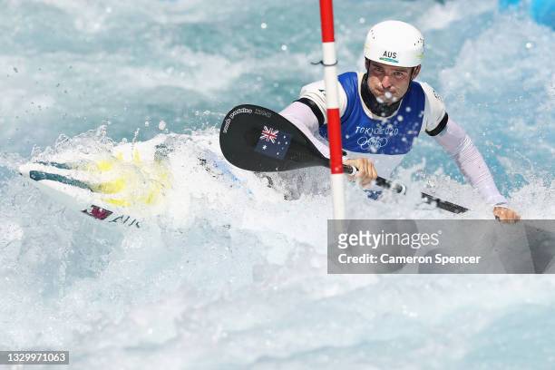 Lucien Delfour of Team Australia trains at the Kasai Canoe Slalom Centre ahead of the Tokyo 2020 Olympic Games on July 22, 2021 in Tokyo, Japan.
