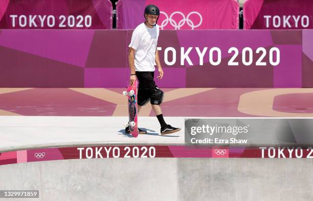 Olympics correspondent and retired professional skateboarder Tony Hawk on the skateboard street course ahead of the 2020 Tokyo Summer Olympic Games...