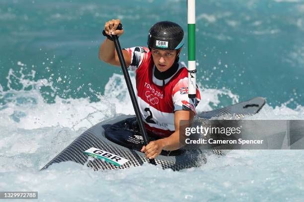 Mallory Franklin of Team Great Britain trains at the Kasai Canoe Slalom Centre ahead of the Tokyo 2020 Olympic Games on July 22, 2021 in Tokyo, Japan.