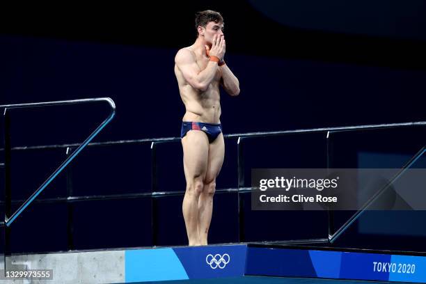 Tom Daley of Team Great Britain during aquatics training at the Tokyo Aquatics Centre ahead of the Tokyo 2020 Olympic Games on July 22, 2021 in...