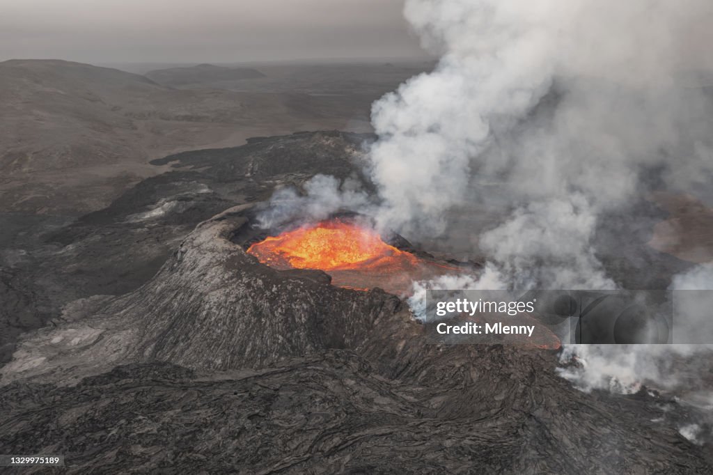 Iceland Volcanic Eruption Fagradalsfjall Volcano Crater Drone View
