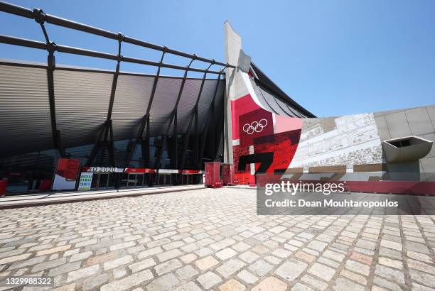 General view outside the Yoyogi National Stadium which will host the Handball events ahead of the Tokyo 2020 Olympic Games on July 22, 2021 in Tokyo,...