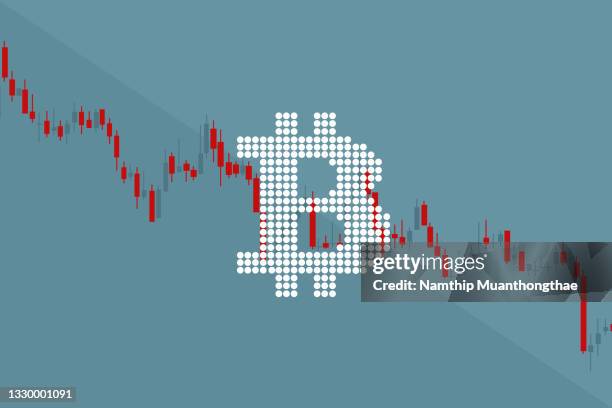 cryptocurrency illustration concept shows the symbol of bitcoin and falling down trading graph with copy space for creating the trading cryptocurrency background. - graph icons stock-fotos und bilder