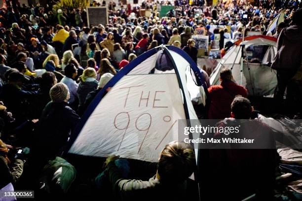 University of California, Berkeley students set up tents after a general assembly voted to again occupy campus as part of an "open university" strike...