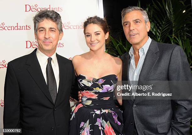 Writer/Director/Producer Alexander Payne, actress Shailene Woodley and actor George Clooney arrives to the premiere of Fox Searchlight's "The...