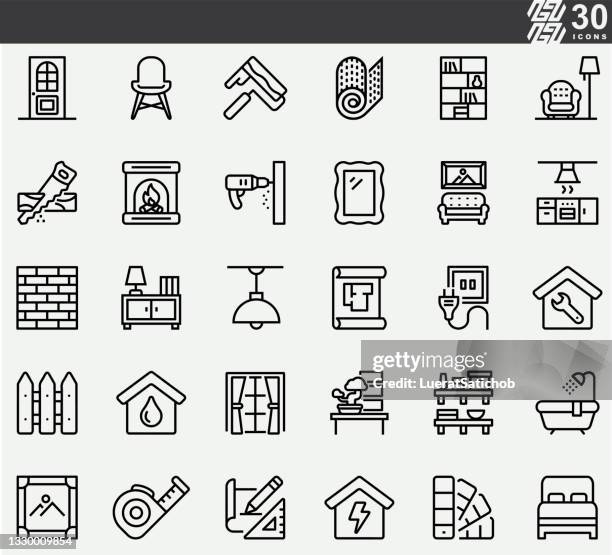 home decoration line icons - innenarchitektur stock-grafiken, -clipart, -cartoons und -symbole