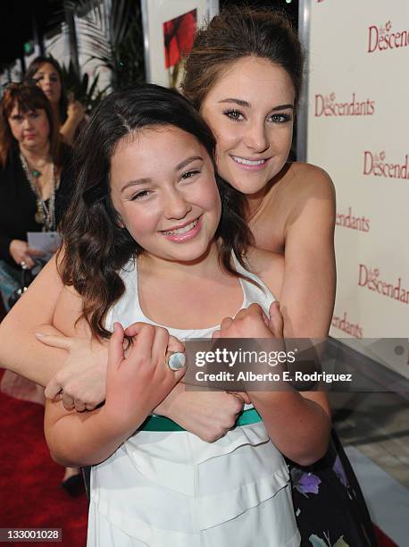 Actress Amara Miller and actress Shailene Woodley arrive to the premiere of Fox Searchlight's "The Descendants" at AMPAS Samuel Goldwyn Theater on...