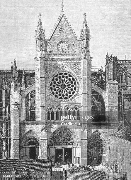 leon cathedral, facade, spain - le贸n province spain stock illustrations