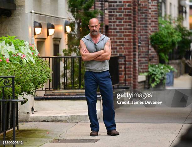 Chris Meloni seen on the set of "Law & Order: Organized Crime" in Gramercy Park on July 21, 2021 in New York City.