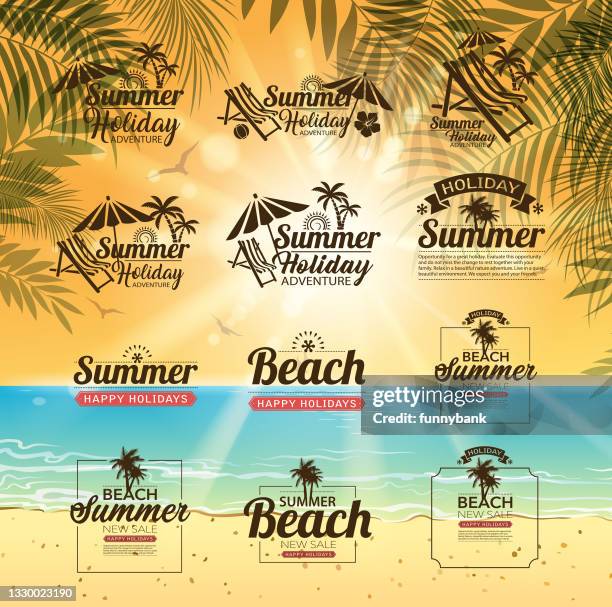 beach message set - travel logo stock illustrations