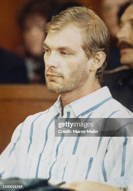 American serial killer and sex offender Jeffrey Dahmer, aka The Butcher of Milwaukee, is indicted on 17 murder charges, men and boys of African or...