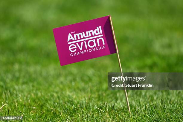 Ball marking flag is seen during day one of the The Amundi Evian Championship at Evian Resort Golf Club on July 22, 2021 in Evian-les-Bains, France.