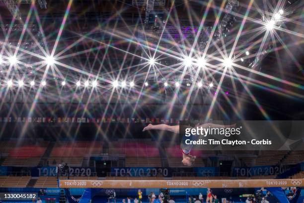Reigning Olympic champion Sanne Wevers of The Netherlands performing on the balance beam during the Artistic Gymnastics Podium Training at the Ariake...