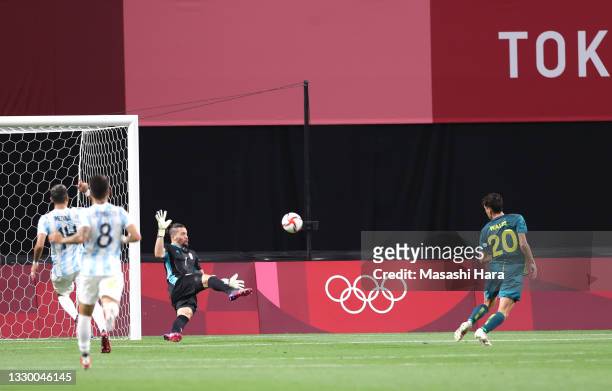 Lachlan Wales of Team Australia misses a chance during the Men's First Round Group C match between Argentina and Australia during the Tokyo 2020...