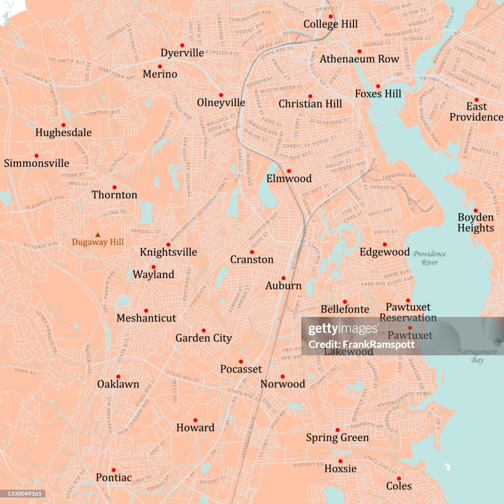RI Providence Cranston Vector Road Map