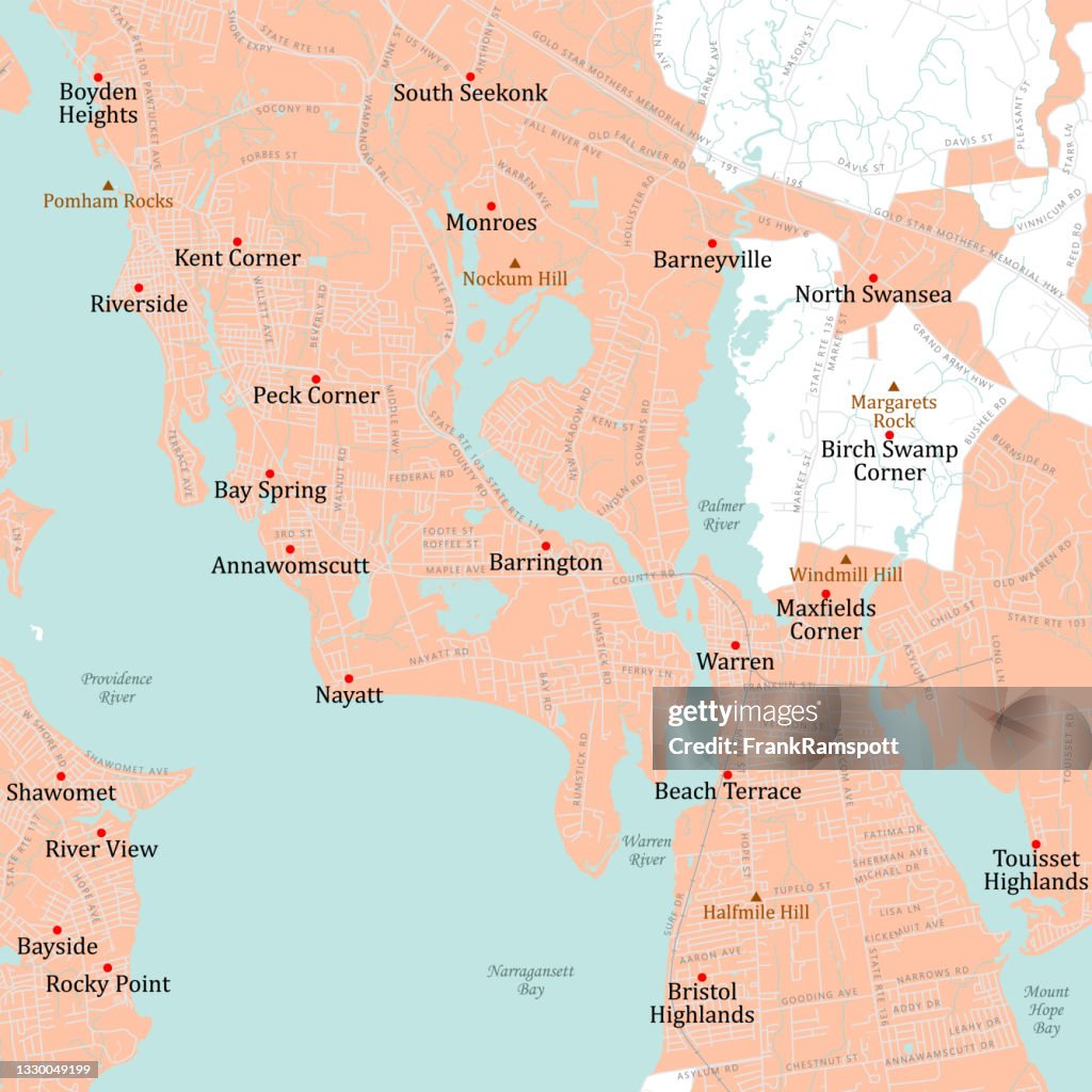 RI Bristol Barrington Vector Road Map