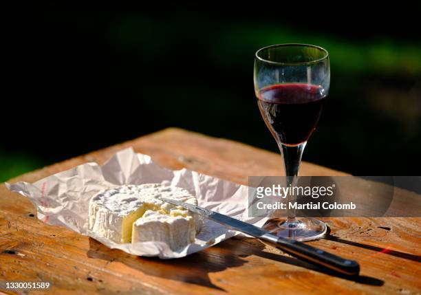camembert cheese and glass of red wine - camambert bildbanksfoton och bilder