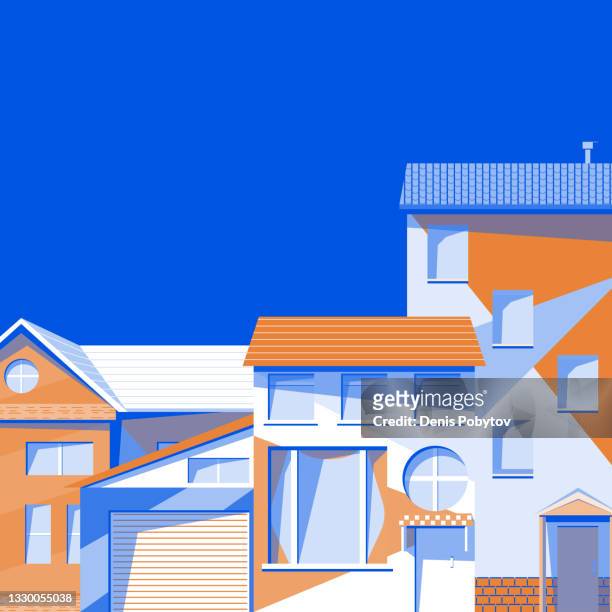 ilustrações, clipart, desenhos animados e ícones de ilustração vetorial simples de uma paisagem urbana - casas multicoloridas . - arquiteto paisagista