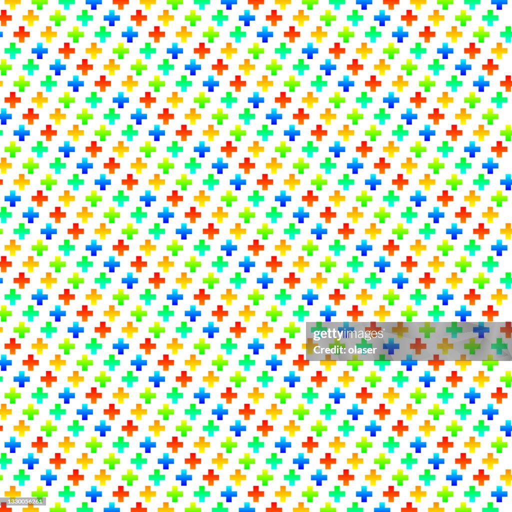 Pattern Seperated Pattern Of Separated Plus Shapes Rainbow Colored Stripes On White ...
