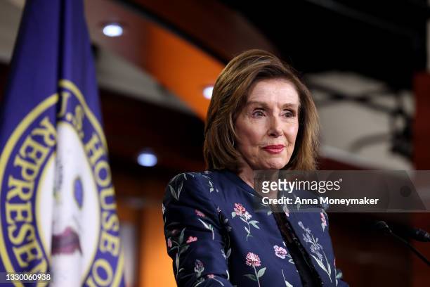 House Speaker Nancy Pelosi speaks at her weekly news conference at the Capitol building on July 22, 2021 in Washington, DC. Speaker Pelosi said that...