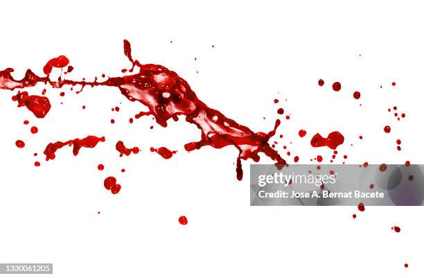 full frame of red paint splashes on a white background, blood drops. - blood flow bildbanksfoton och bilder