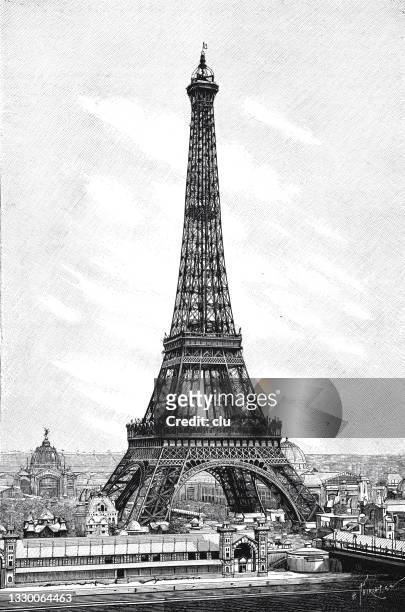 bildbanksillustrationer, clip art samt tecknat material och ikoner med exposition universelle 1889, paris: the new eiffel tower - världsutställningen 1889