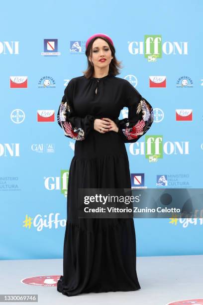 Chiara Francini attends the photocall at the Giffoni Film Festival 2021 on July 22, 2021 in Giffoni Valle Piana, Italy.