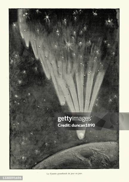 komet auf dem weg zu einem planeten, viktorianische futuristische apokalypse - komet stock-grafiken, -clipart, -cartoons und -symbole