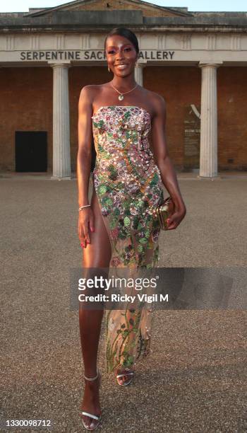 Odudu seen attending Bulgari summer party at The Magazine in Serpentine on July 22, 2021 in London, England.