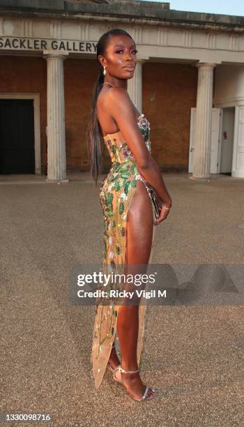 Odudu seen attending Bulgari summer party at The Magazine in Serpentine on July 22, 2021 in London, England.