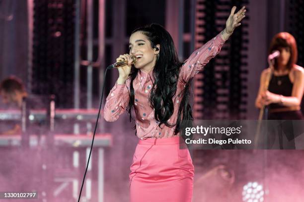 Claudia Lagona of Levante performs live on stage at Stupinigi Sonic Park on July 22, 2021 in Turin, Italy.