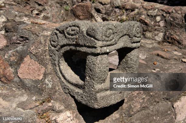 serpent head, tenayuca pyramid (pirámide de tenayuca), san bartolo tenayuca,  tlalnepantla de baz in mexico state, mexico - aztec photos et images de collection