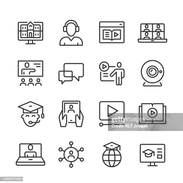 e-learning icons — monoline series - zoom classroom stock illustrations