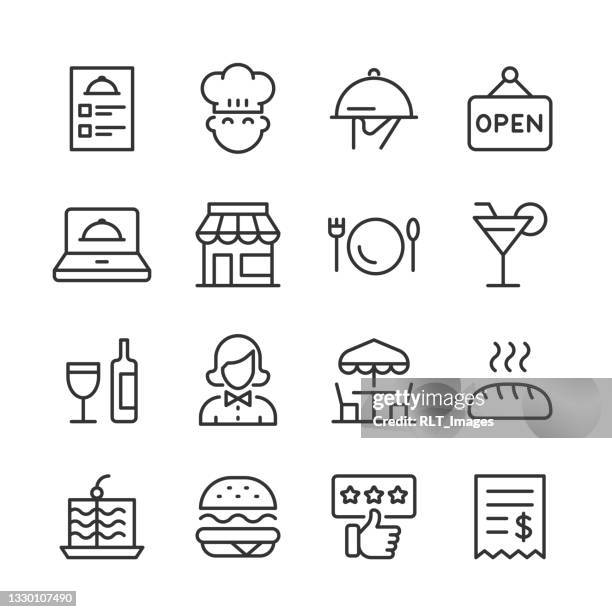 ilustrações de stock, clip art, desenhos animados e ícones de restaurant & dining icons 2 — monoline series - chef table