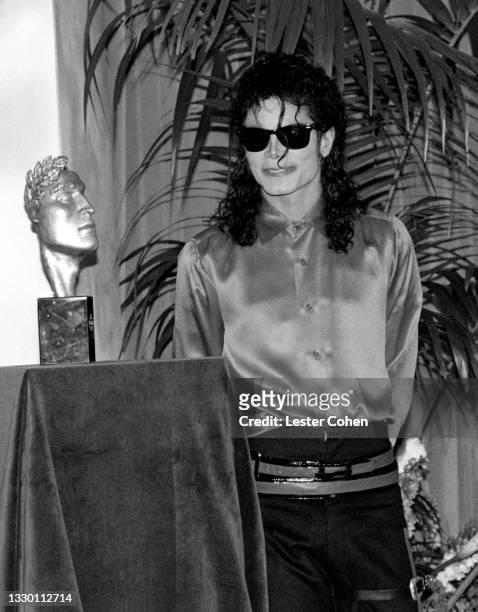 American singer, songwriter, and dancer Michael Jackson poses for a portrait on May 8, 1990 at the Beverly Wilshire Hotel in Los Angeles, California....