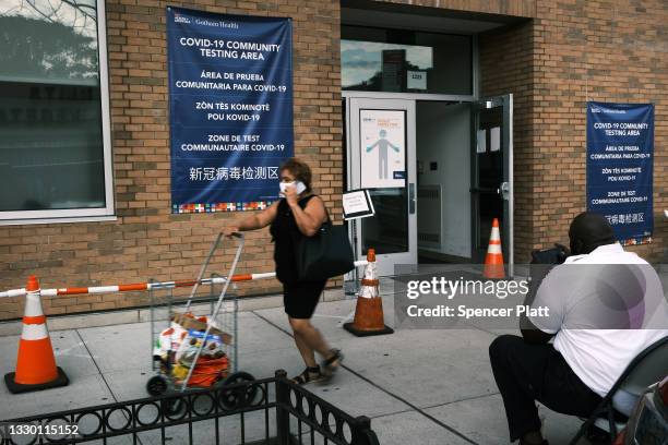 Health center advertises Covid-19 testing in a neighborhood near Brighton Beach on July 22, 2021 in the Brooklyn borough of New York City. The...