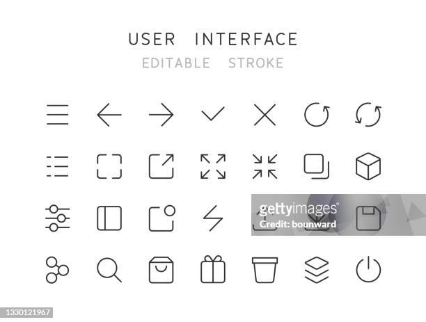 illustrazioni stock, clip art, cartoni animati e icone di tendenza di icona linea sottile interfaccia utente tratto modificabile - segno di freccia