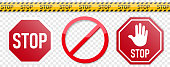 Stop sign symbol vector set collection isolated on transparent background