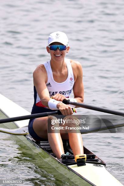 Victoria Thornley of Team Great Britain smiles for a picture prior to the Women’s Single Sculls Heat 4 on Day 0 of the Tokyo 2020 Olympic Games at...