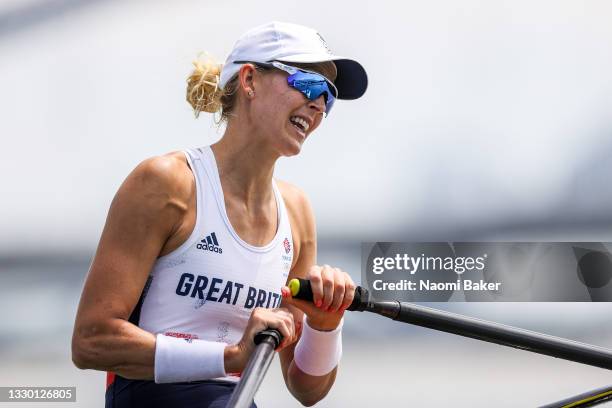 Victoria Thornley of Team Great Britain competes during the Women’s Single Sculls Heat 4 on Day 0 of the Tokyo 2020 Olympic Games at Sea Forest...