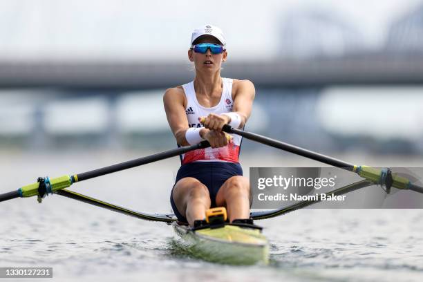 Victoria Thornley of Team Great Britain competes during the Women’s Single Sculls Heat 4 on Day 0 of the Tokyo 2020 Olympic Games at Sea Forest...