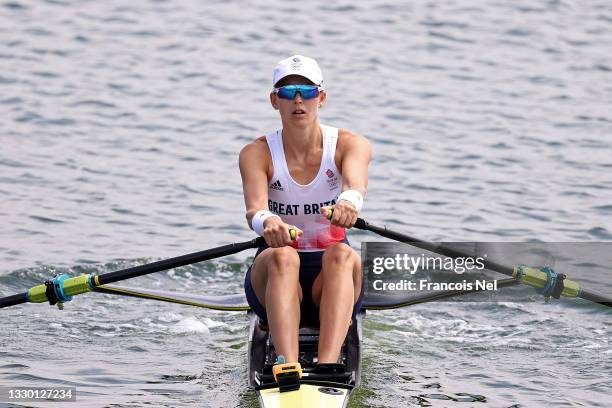 Victoria Thornley of Team Great Britain competes during the Women’s Single Sculls Heat 4 on Day 0 of the Tokyo 2020 Olympic Games at Sea Forest...