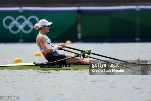 Victoria Thornley of Team Great Britain competes during the Women’s Single Sculls Heat 4 on Day 0 of the Tokyo 2020 Olympic Games at Sea Forest...