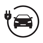EV electric car with plug icon vector green energy concept for graphic design, logo, web site, social media, mobile app, ui illustration.