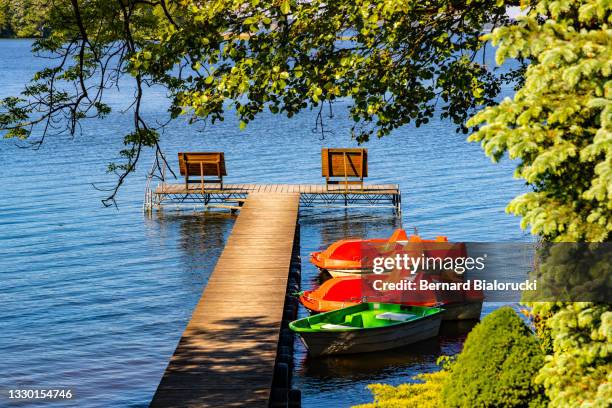 Jezioro Selmet Wielki lake with recreation pier in Sedki village in Masuria region of Poland