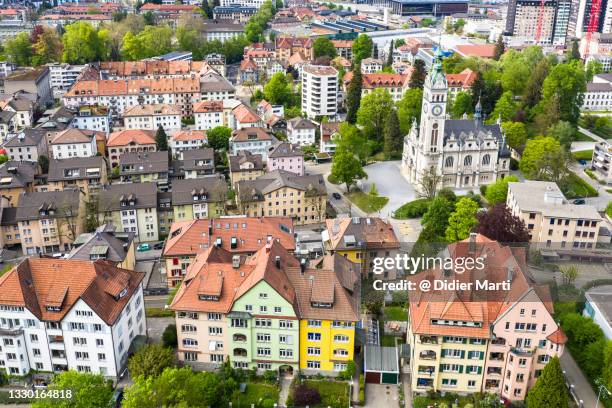 aerial view of a the st gallen city in swizerland - canton de saint gall photos et images de collection