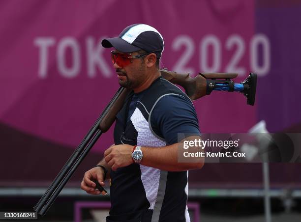 Juan Ramon Schaeffer of Team Guatemala practices during Skeet Men's Pre-Event Training ahead of the Tokyo 2020 Olympic Games at Asaka Shooting Range...