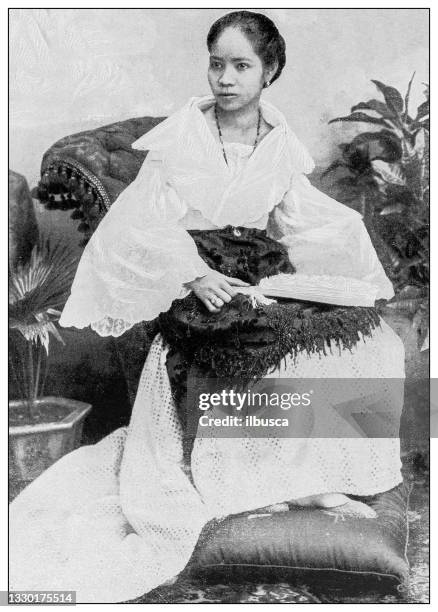 antique black and white photograph: spanish-tagalog woman, philippines - famous women in history stock illustrations