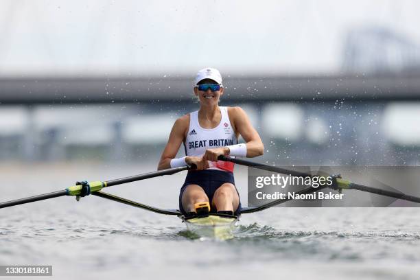 Victoria Thornley of Team Great Britain competes during the Women’s Single Sculls Heat 4 during the Tokyo 2020 Olympic Games at Sea Forest Waterway...