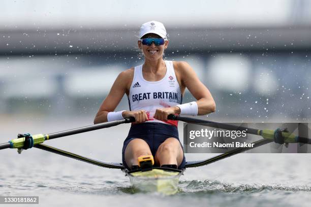 Victoria Thornley of Team Great Britain competes during the Women’s Single Sculls Heat 4 during the Tokyo 2020 Olympic Games at Sea Forest Waterway...